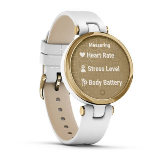 Garmin Lily Classic Lichtgouden bezel met witte kast en band van Italiaans leer